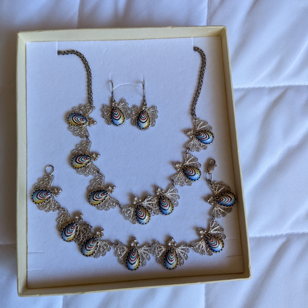Sterling silver and ceramics jewelry set